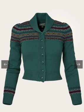 EMMY DESIGN SWEDEN Wool Teal Button-Up Fair Isle Cardigan Sweater 38/40